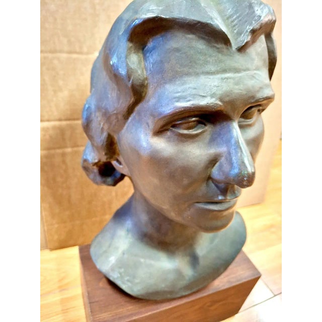 Metal Early 20th-Century Female Bronze Bust on Stand by Oliver Grymes For Sale - Image 7 of 16