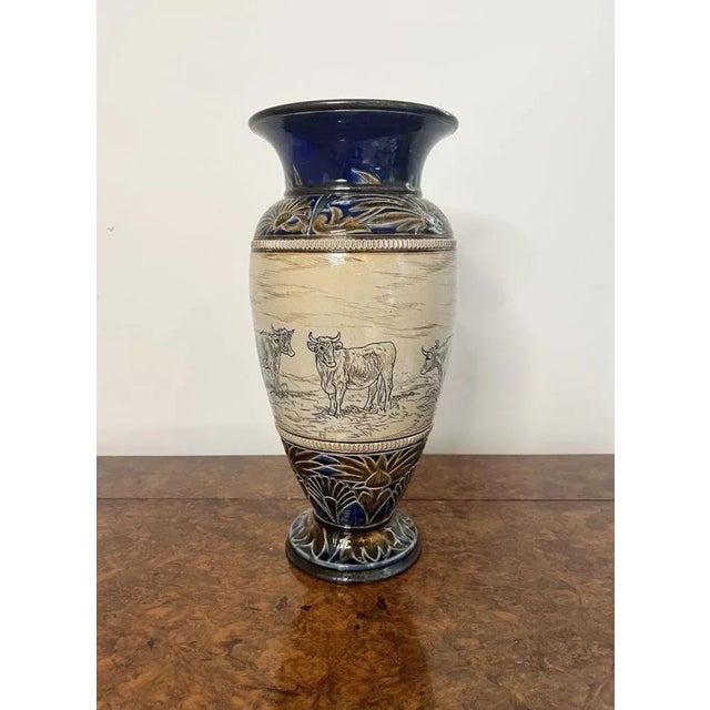 Ceramic Large Antique Vase by Hannah Barlow for Doulton Lambeth, 1880s For Sale - Image 7 of 12