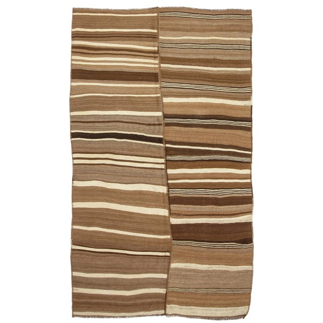 Textile 1960s Vintage Striped Natural Brown Kilim Rug- 6′2″ × 10′9″ For Sale - Image 7 of 7