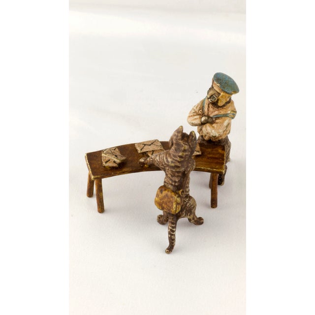 Signed Franz Bergman (1898-1963 Austria) cold painted Vienna bronze statue. Depicts two cats discussing postal letters...