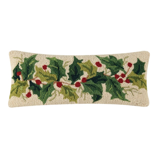 Holly Group Hook Pillow 8" x 20" For Sale