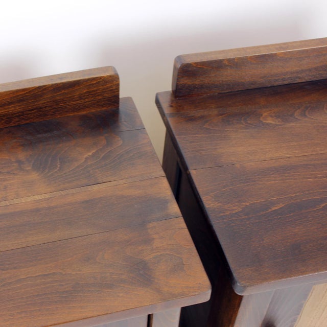 Wood Tall Vintage Bedside Tables in Wood, Czechoslovakia, 1930s, Set of 2 For Sale - Image 7 of 16