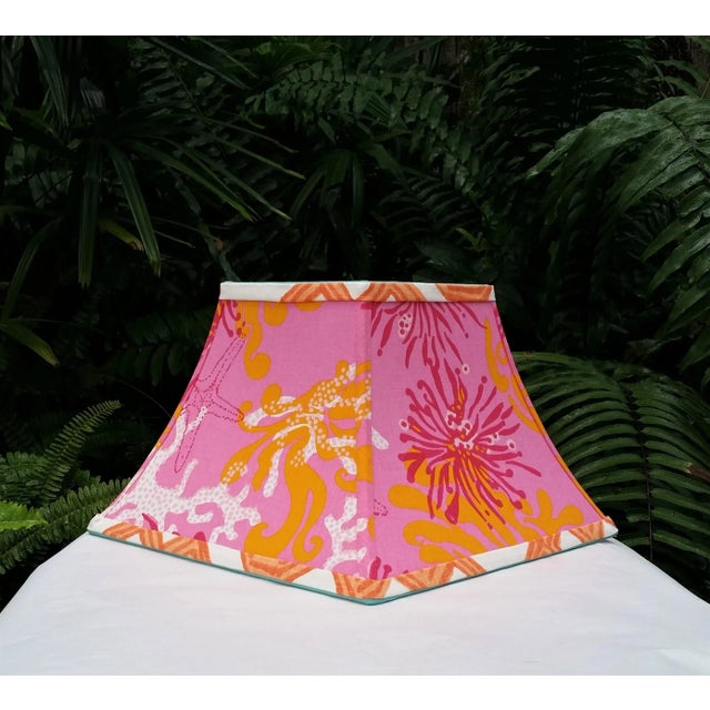 Bimini Fabric Raspberry Pink Tangerine Lampshade For Sale - Image 9 of 12