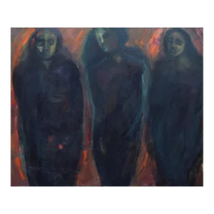 Large Scale Expressionist Stylized Modernist Oil Painting of Three Abstracted Figures