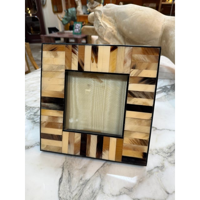 1970s Natural Horn Mosaic Inlay Square Photo Frame Medium For Sale In Los Angeles - Image 6 of 6
