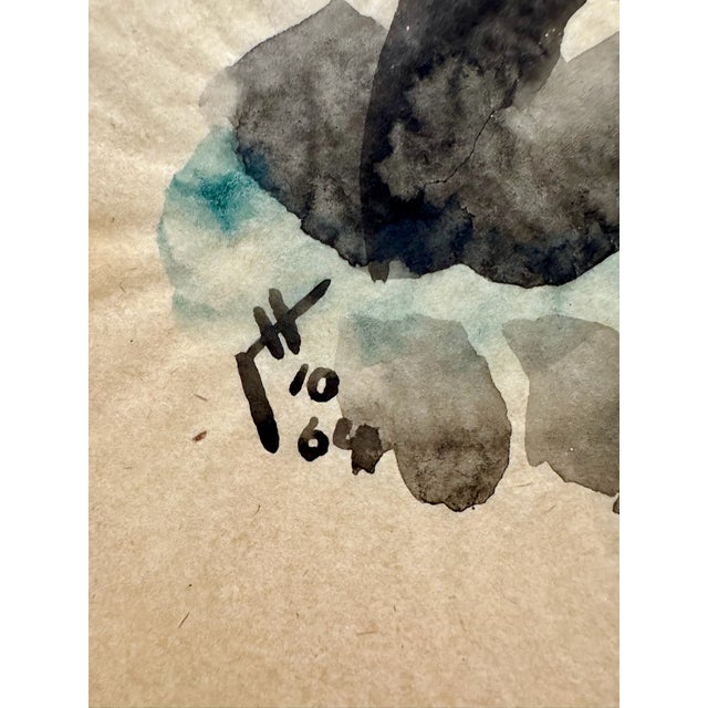 Henry Emil Salloch Original Watercolor on Paper Abstract White Blossoms in Deep Shadow, 1964. For Sale - Image 4 of 7