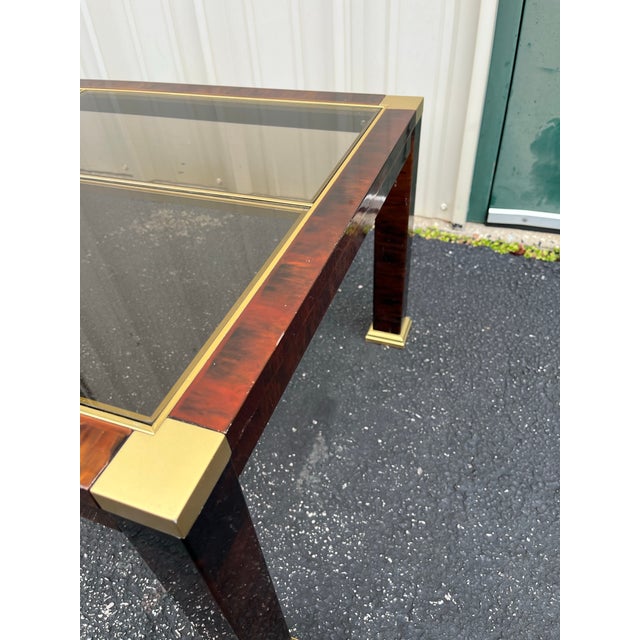 1970s Faux Tortoiseshell Smoked Glass and Brass Coffee Table For Sale - Image 10 of 12