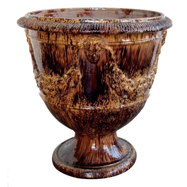 A Handsome French Brown-Glazed Anduze Pot For Sale