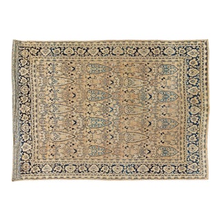 Early 20th Century Persian Meshad Warm Beige Background Hand Knotted Wool Rug For Sale