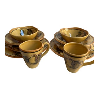 Arte Italica Vintage 1980s Five(5) Pieces Hand Painted Dinnerware Set for 2 Made in Italy (10 Pc) For Sale
