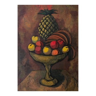 Mexican Modernist Bodegon Fruitas Still Life Oil Signed, Circa 1960s, Framed For Sale