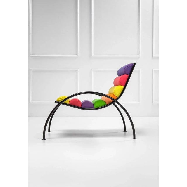 Armchair in Black Lacquered Iron with Colored Fabric Cylinders, 1980s For Sale - Image 12 of 12