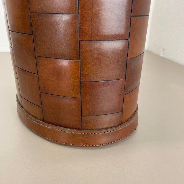 Vintage Patchwork Paper Bin Basket in Leather the style of Auböck, Germany, 1960s For Sale - Image 17 of 18