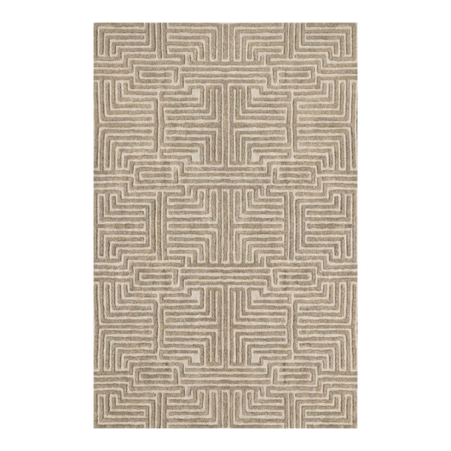 Knossos Hand-Tufted Maze Rug, Wheat Tan, 9x12 For Sale