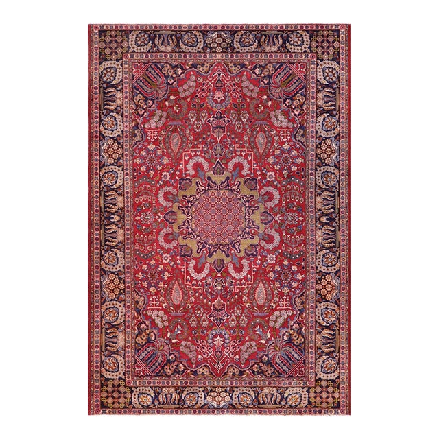 Persian Vintage Tabriz Red/Blue Wool Rug - 9'1'' X 12'4'' For Sale