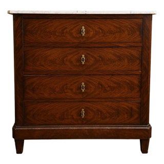 Louis-Philippe Chest of Drawers in Flame Mahogany with White Marble Top For Sale
