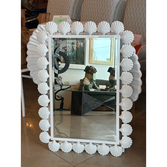 1980s Vtg. Palm Beach Metal Seashell Scalloped Wall Mirror Newly Powder-Coated White For Sale - Image 5 of 9