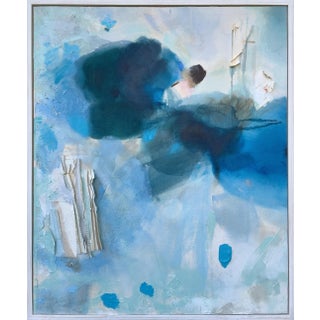 "Never Let Me Go" Blue and White Original Collage Painting For Sale