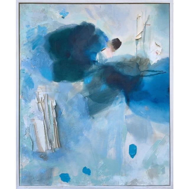 "Never Let Me Go" Blue and White Original Collage Painting For Sale