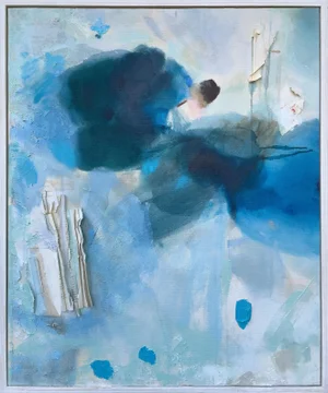 "Never Let Me Go" Blue and White Original Collage Painting