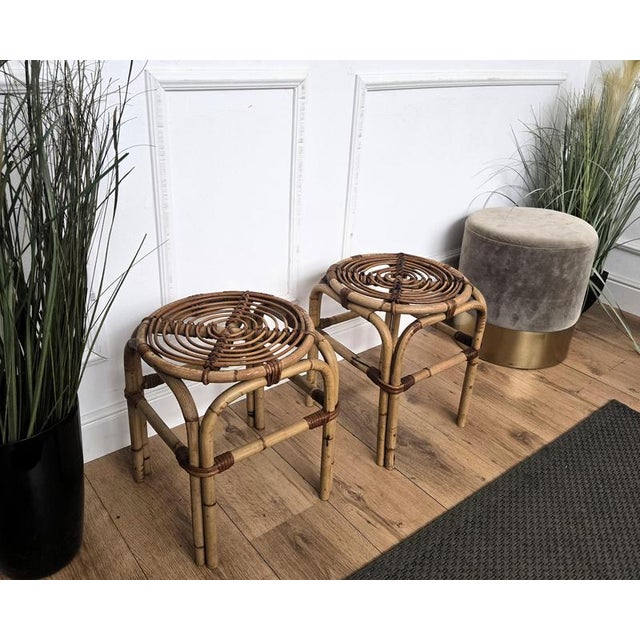 Beautiful pair of 1960s Italian Mid-Century Modern designer stools or side tables, perfect in any room next to a sofa or...