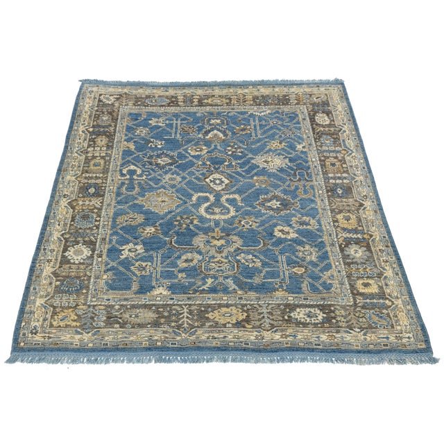 Taupe Contemporary Hand-Knot Modern Oushak Style Wool Area Rug in French Blue & Taupe For Sale - Image 8 of 12