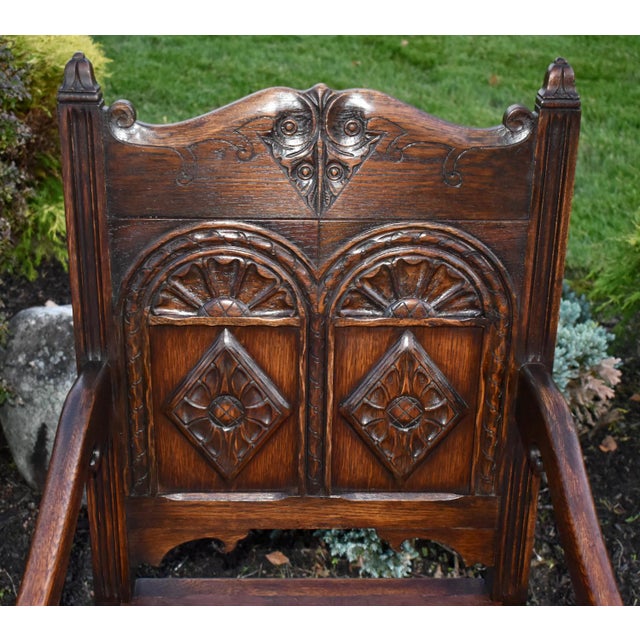 Jacobean Antique Kittinger Solid Oak Carved Tudor Style Chair W/Pillow For Sale - Image 3 of 13