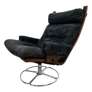 Vintage Black Alcantara Lounge Chair by Bruno Mathsson for Dux, 1960s For Sale