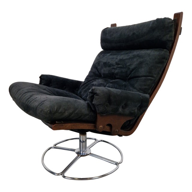 Vintage Black Alcantara Lounge Chair by Bruno Mathsson for Dux, 1960s For Sale