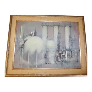 "Jacus" Jean Theobald Jacus Oil Painting of Industrial Complex 1954 France For Sale