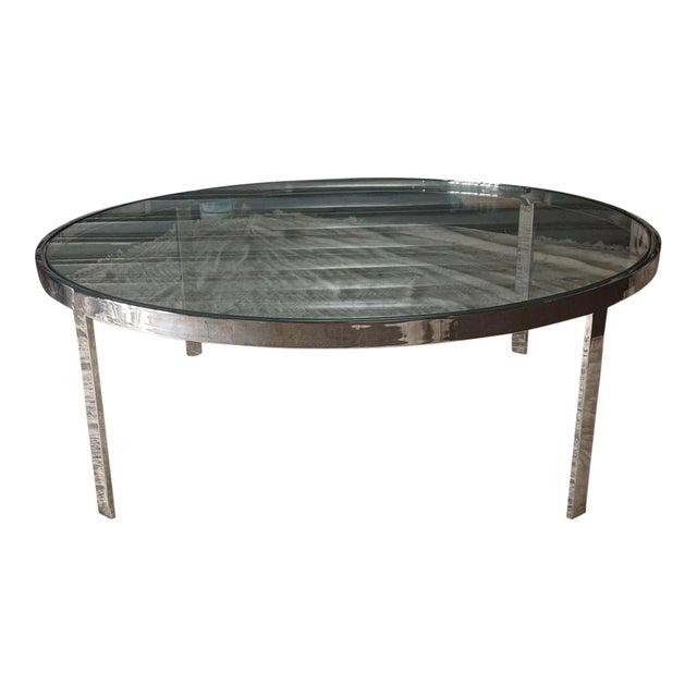 1970s Milo Baughman Inspired Vintage Round Chrome Coffee Table For Sale - Image 4 of 5