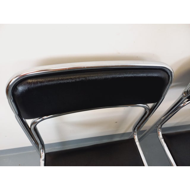 Vintage Italian Stackable Chairs in Chromed Metal and Black Imitation Leather, 1970s, Set of 6 For Sale - Image 18 of 18
