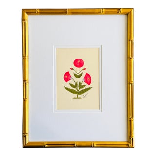 Hand-Painted Jaipuri Pink Floral Motif Painting. Framed For Sale