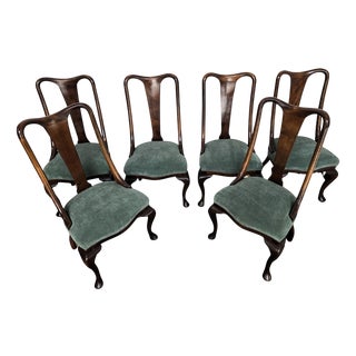 Mid-Century Modern Italian Upholstered Walnut Dining Chairs, 1950s, Set of 6 For Sale
