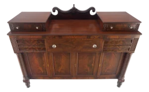 Fine American Empire Crotch Mahogany 66" Long Sideboard Backsplash 4 Doors