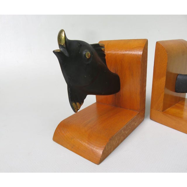 Wood Fish Bookends in Bronze Black & Teak in the style of Walter Bosse, 1950s, Set of 2 For Sale - Image 7 of 18