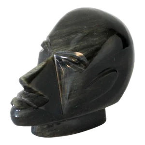 1960s Obsidian Onyx Black Stone With Silver Sheen Male Bust Paper Weight