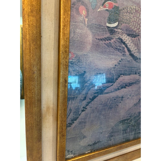Vintage Pheasants & Flowers Framed Gold Gilt Frame Chinoiserie Wall Art For Sale - Image 9 of 16