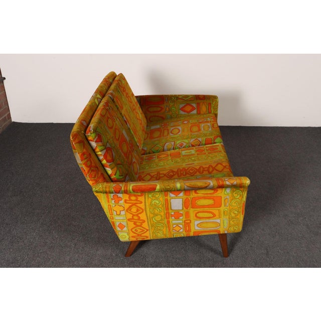 1960s Scandinavian Folke Ohlsson Teak Settee in Jack Lenor Larsen "Caravan" Velvet For Sale - Image 5 of 18