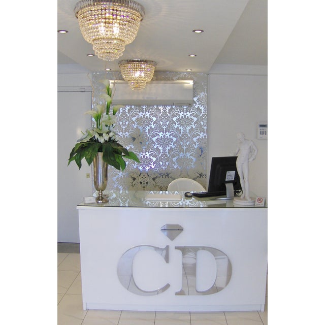 Cole & Son Damask White Lifford Flock on Silver Foil Wallpaper For Sale - Image 15 of 18