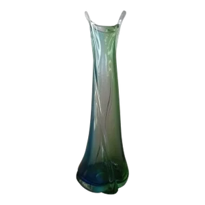 1980s Signed Adam Jablonski Sommerso Swung Art Glass Vase From Poland