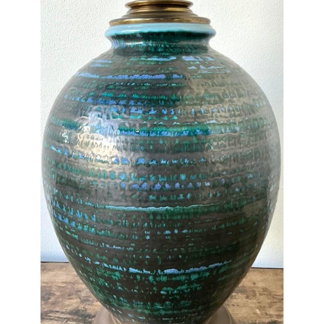 Vintage MCM Glazed Ceramic Lamp For Sale - Image 9 of 10