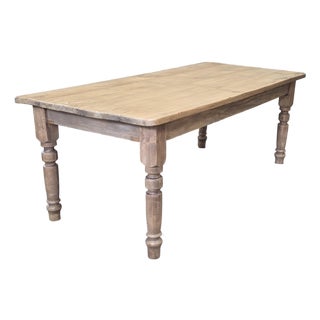 Antique 1920s English Weathered Pine Farmhouse 7' Long Kitchen or Dining Table For Sale