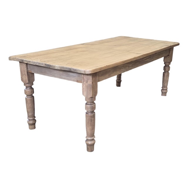 Antique 1920s English Weathered Pine Farmhouse 7' Long Kitchen or Dining Table For Sale