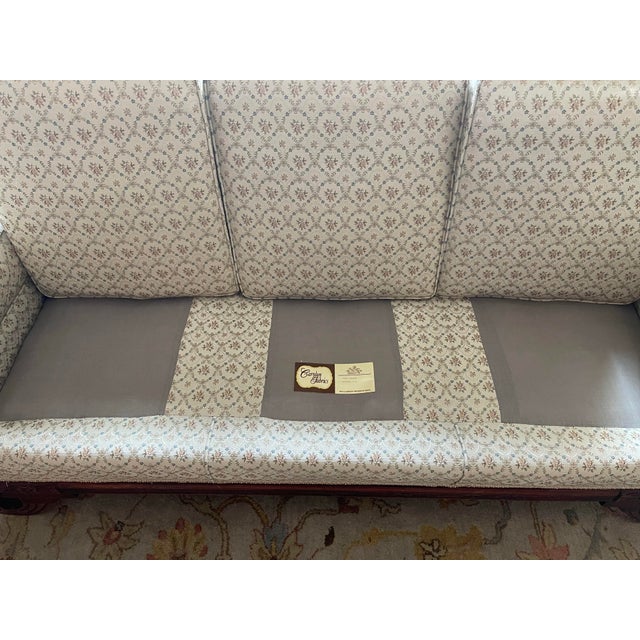 Vintage Duncan Phyfe-Style Victorian Camelback Sofa With Floral Carvings and Carolyn Fabrics Reupholstery For Sale - Image 11 of 12