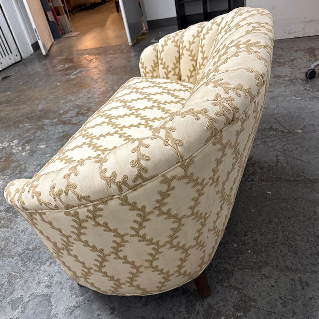 Danish Banana Style Channel Tufted Loveseat, Vintage For Sale In San Francisco - Image 6 of 12