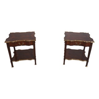 Pair Theodore Alexander 5005-392 Mahogany 1 Drawer Lamp Tables For Sale