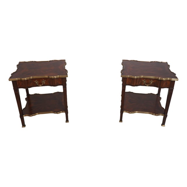 Pair Theodore Alexander 5005-392 Mahogany 1 Drawer Lamp Tables For Sale