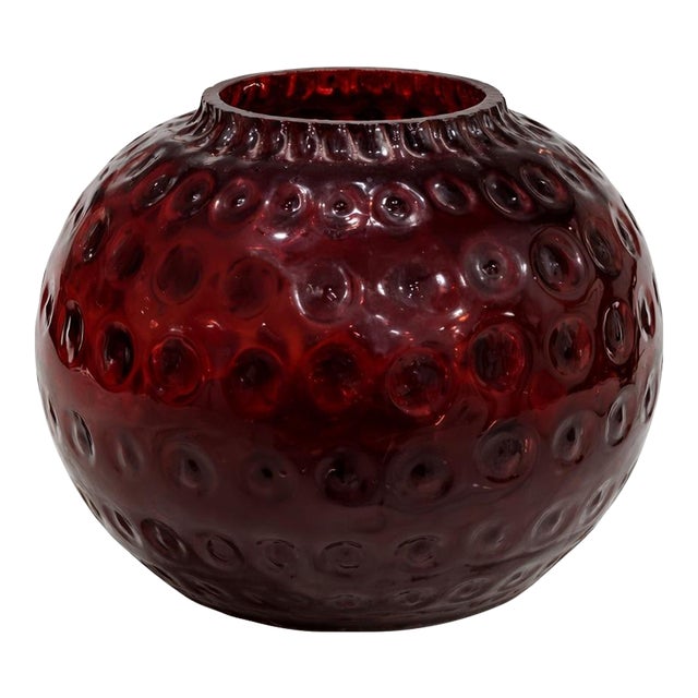 Cranberry Red Hobnail Art Glass Orb Vase For Sale