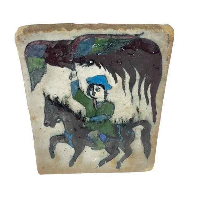 Early 20th Century Antique Handmade Persian Qajar Glazed Clay Tile, Iran, Circa 1900s For Sale - Image 5 of 10